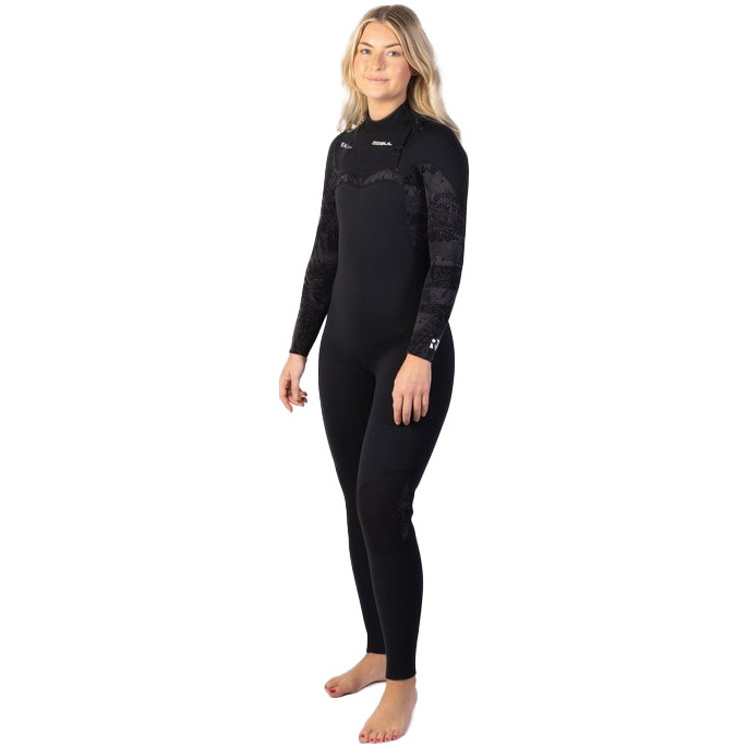 2025 Gul Womens Response FX 5/4mm Chest Zip Wetsuit RE1265-C1 - Black / Broken Palm